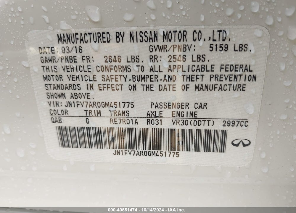 2016 INFINITI Q50 3.0T RED SPORT 400 VIN: JN1FV7AR0GM451775