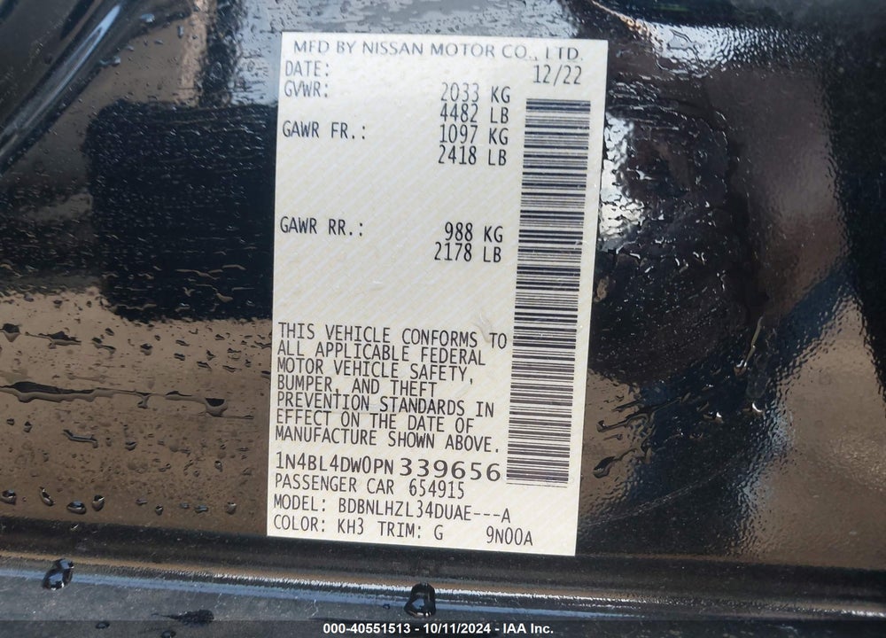 2023 NISSAN ALTIMA SV INTELLIGENT AWD VIN: 1N4BL4DW0PN339656