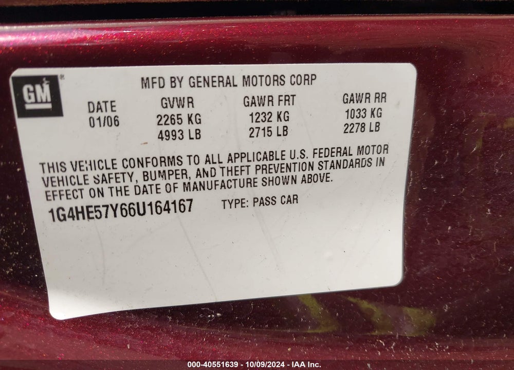 2006 BUICK LUCERNE CXS VIN: 1G4HE57Y66U164167