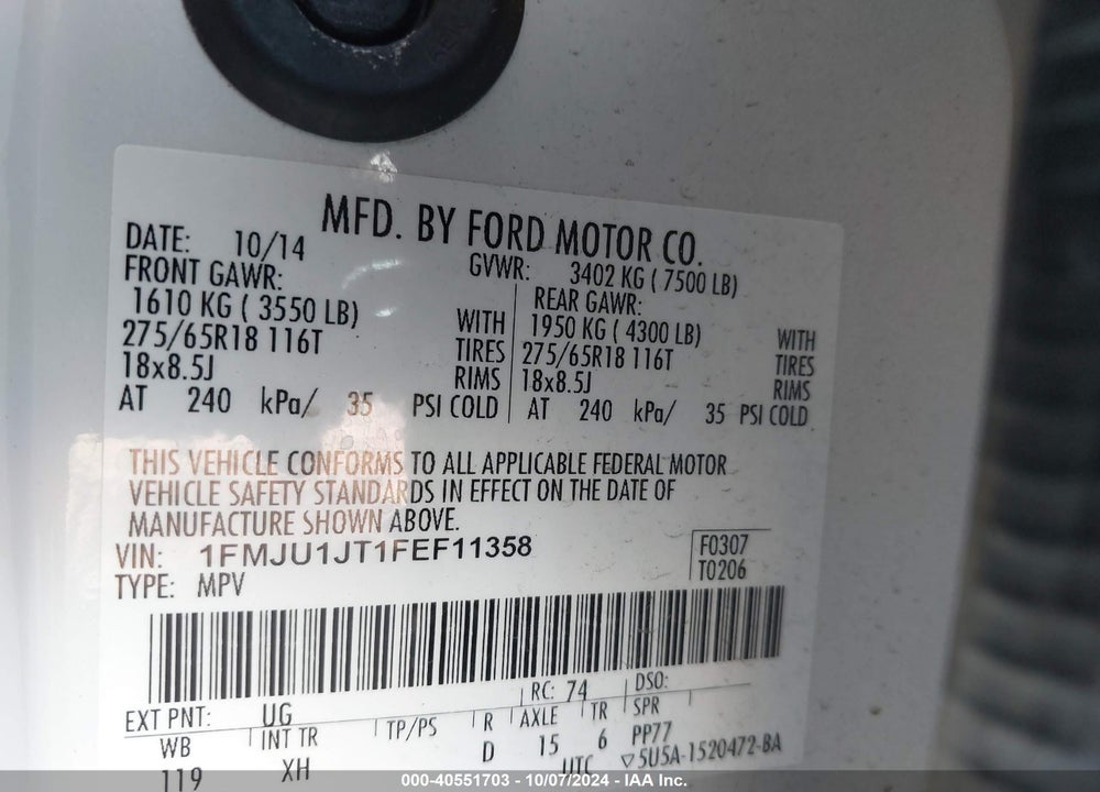 2015 FORD EXPEDITION XLT VIN: 1FMJU1JT1FEF11358
