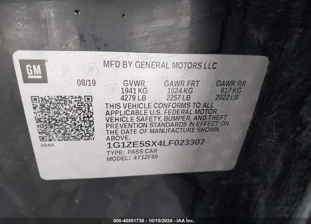 2020 CHEVROLET MALIBU FWD PREMIER VIN: 1G1ZE5SX4LF023307