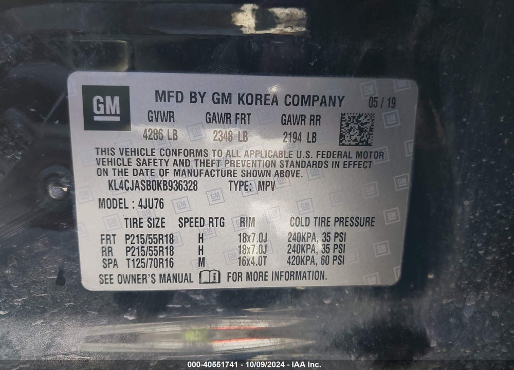 2019 BUICK ENCORE FWD PREFERRED VIN: KL4CJASB0KB936328