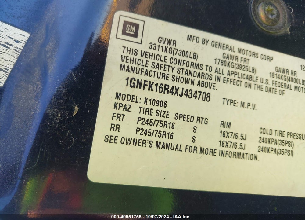 1999 CHEVROLET SUBURBAN 1500 LT VIN: 1GNFK16R4XJ434708