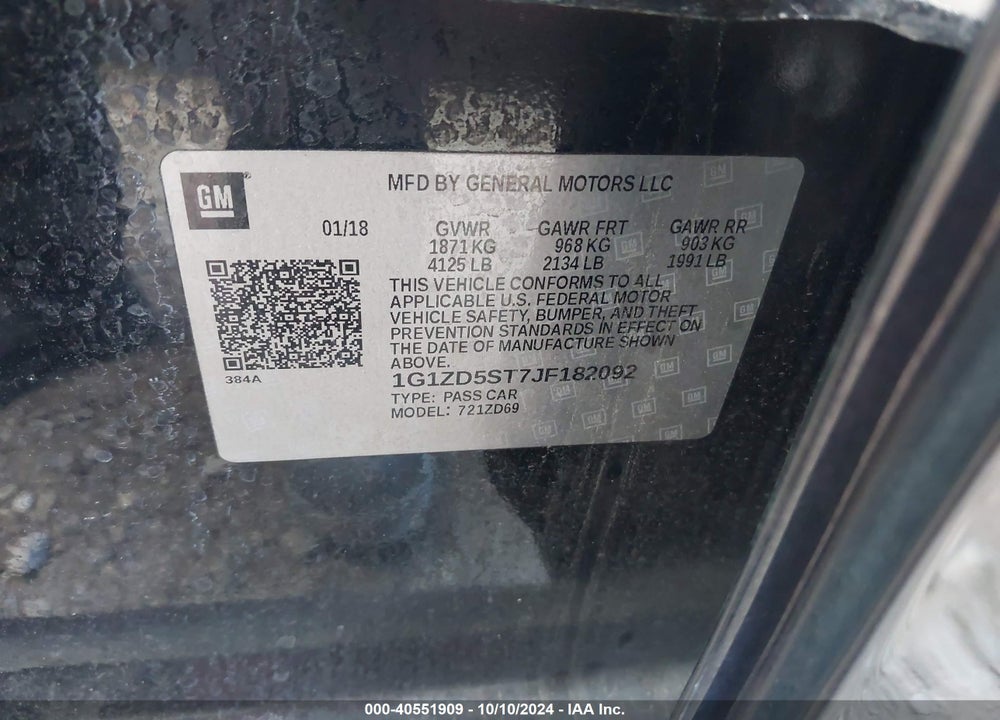2018 CHEVROLET MALIBU LT VIN: 1G1ZD5ST7JF182092