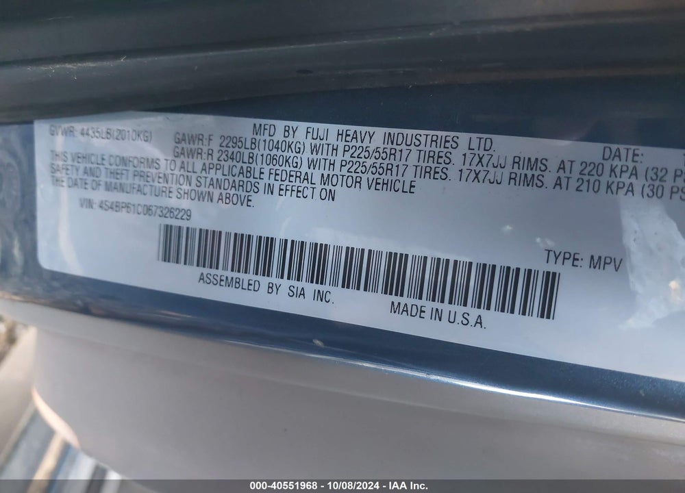 2006 SUBARU OUTBACK 2.5I VIN: 4S4BP61C067326229