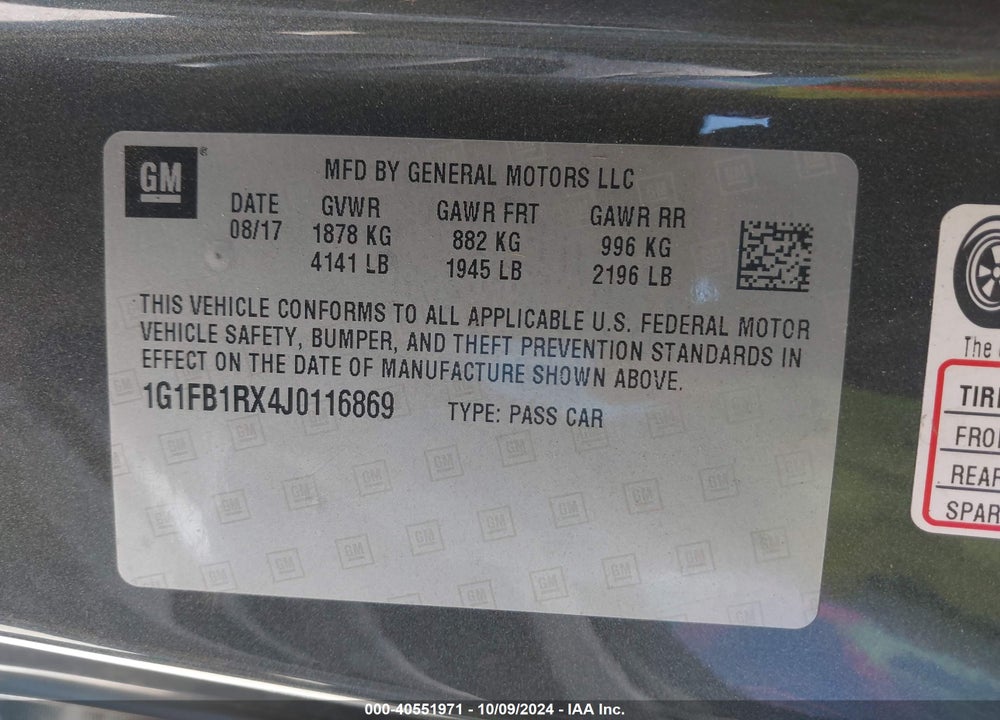2018 CHEVROLET CAMARO 1LT VIN: 1G1FB1RX4J0116869