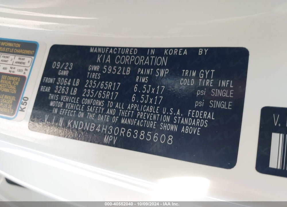 2024 KIA CARNIVAL MPV LX SEAT PACKAGE VIN: KNDNB4H30R6385608