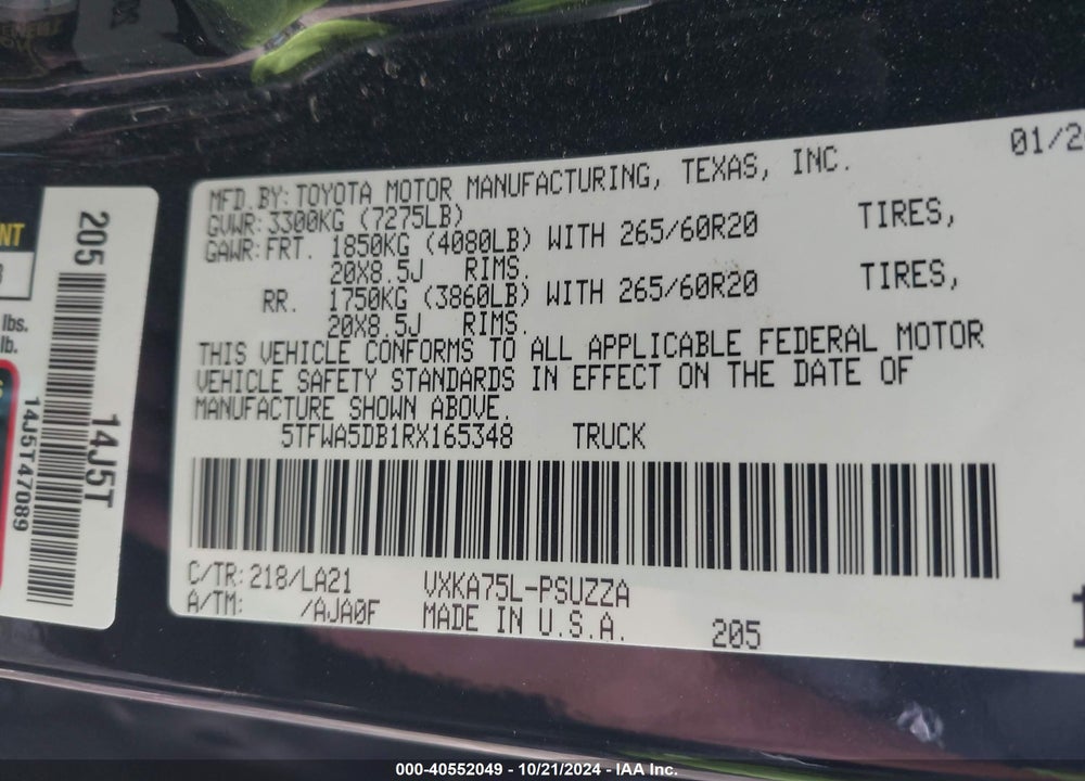 2024 TOYOTA TUNDRA PLATINUM VIN: 5TFWA5DB1RX165348