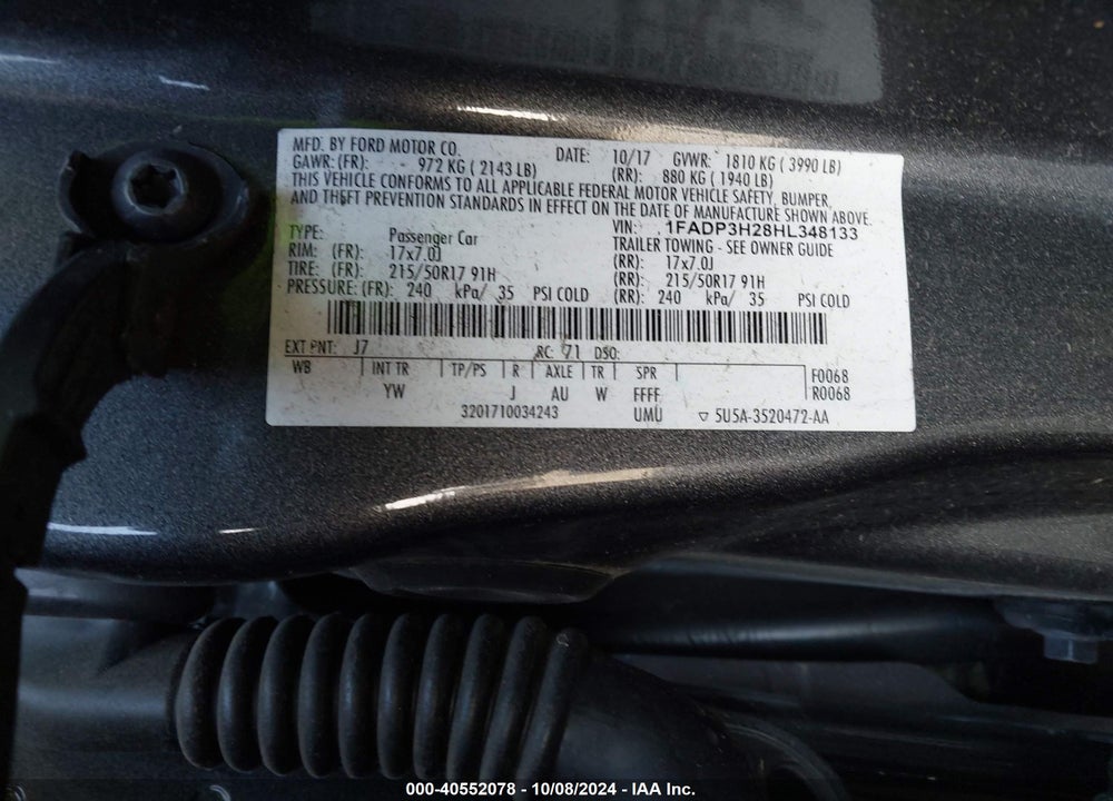 2017 FORD FOCUS SEL VIN: 1FADP3H28HL348133
