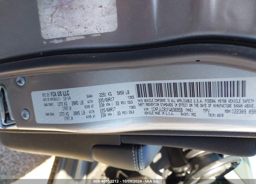 2015 JEEP CHEROKEE VIN: 1C4PJLCB1FW636958