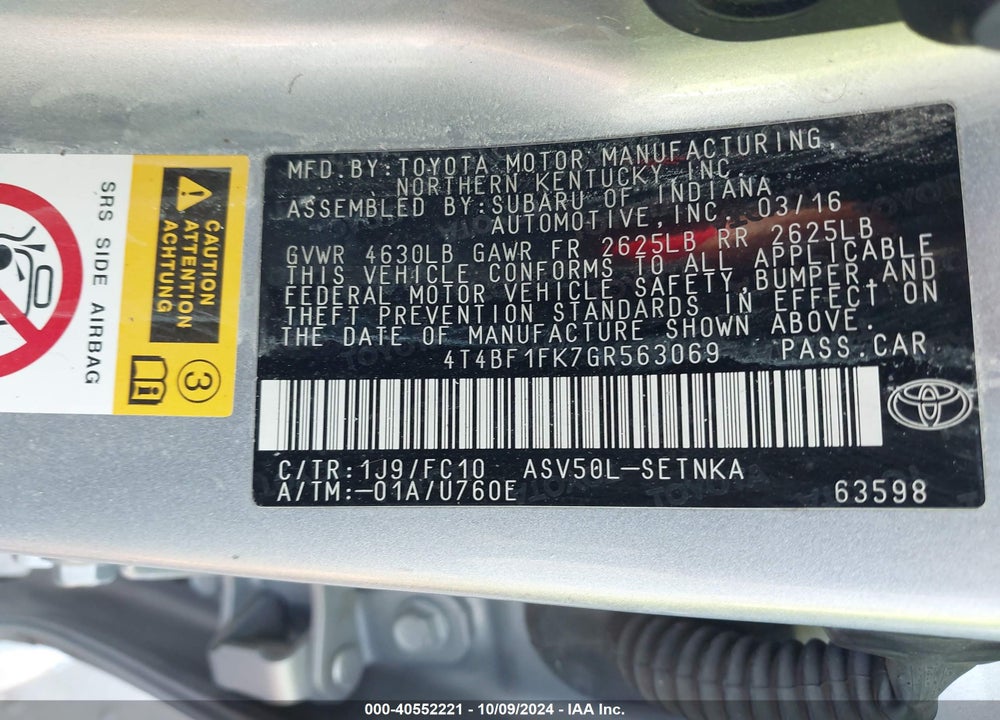 2016 TOYOTA CAMRY LE VIN: 4T4BF1FK7GR563069