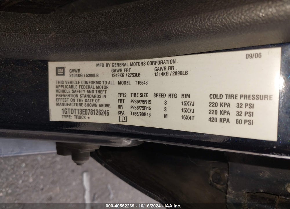 2007 GMC CANYON SLE2 VIN: 1GTDT13E078126246