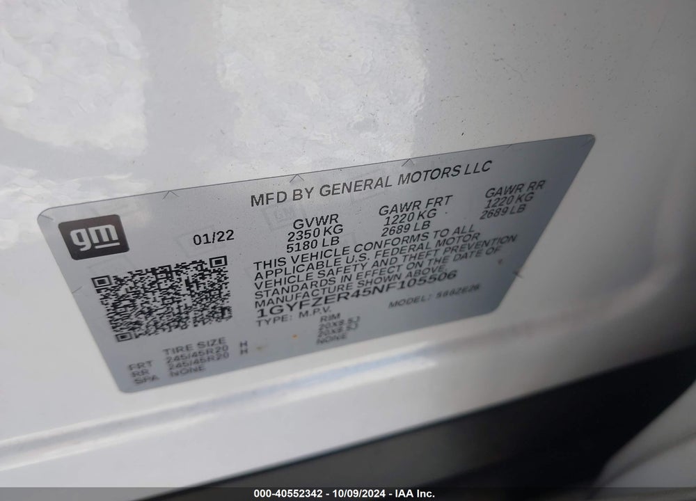 2022 CADILLAC XT4 FWD SPORT VIN: 1GYFZER45NF105506