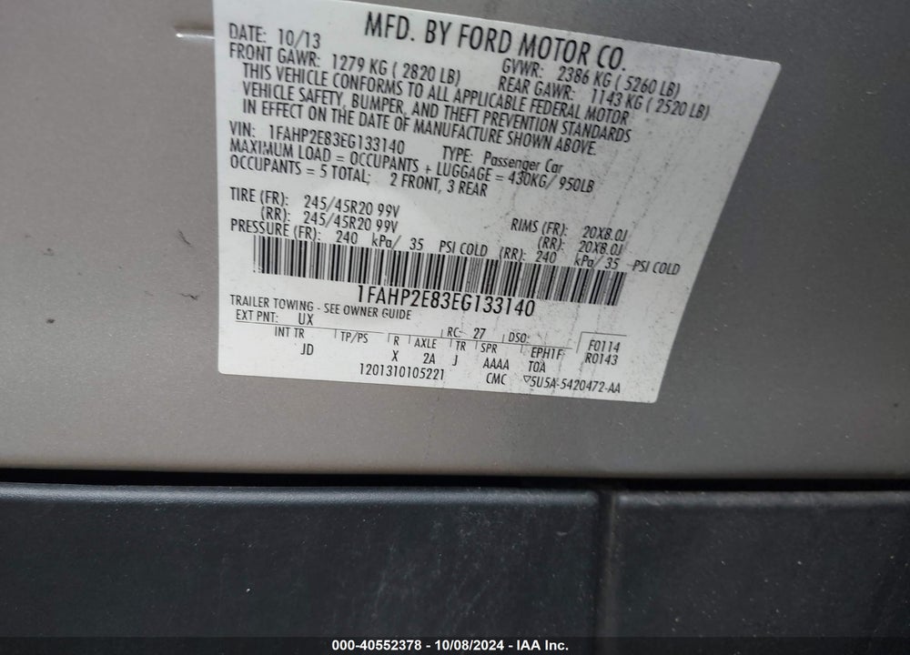 2014 FORD TAURUS SEL VIN: 1FAHP2E83EG133140