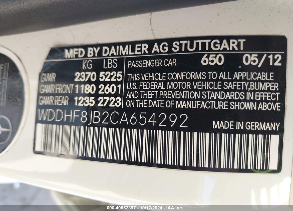 2012 MERCEDES-BENZ E 350 4MATIC VIN: WDDHF8JB2CA654292