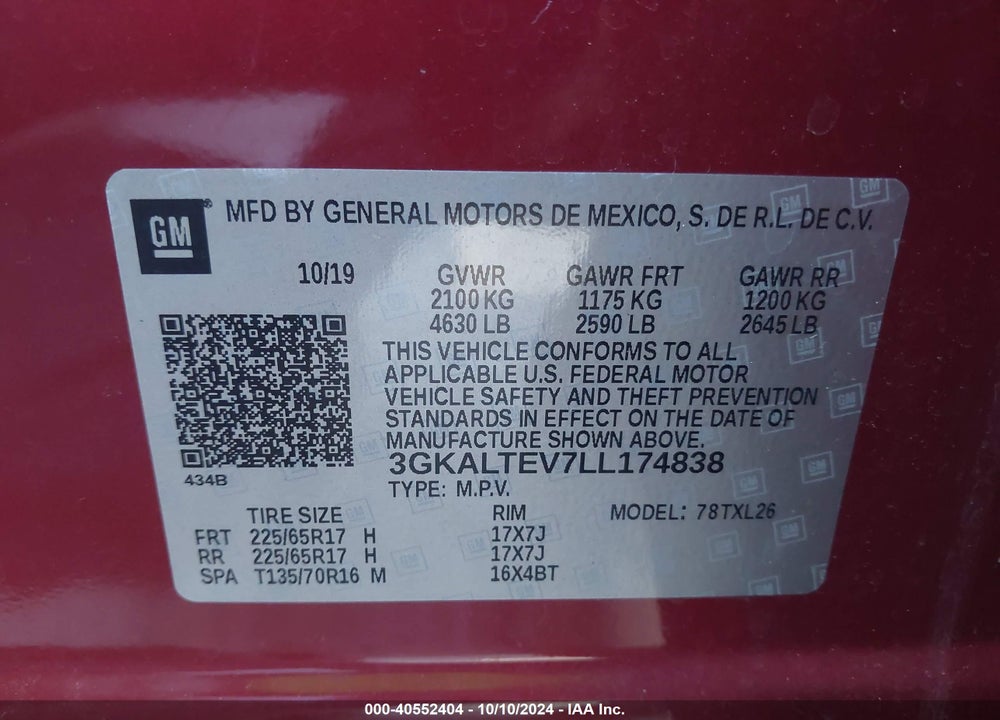2020 GMC TERRAIN AWD SLE VIN: 3GKALTEV7LL174838
