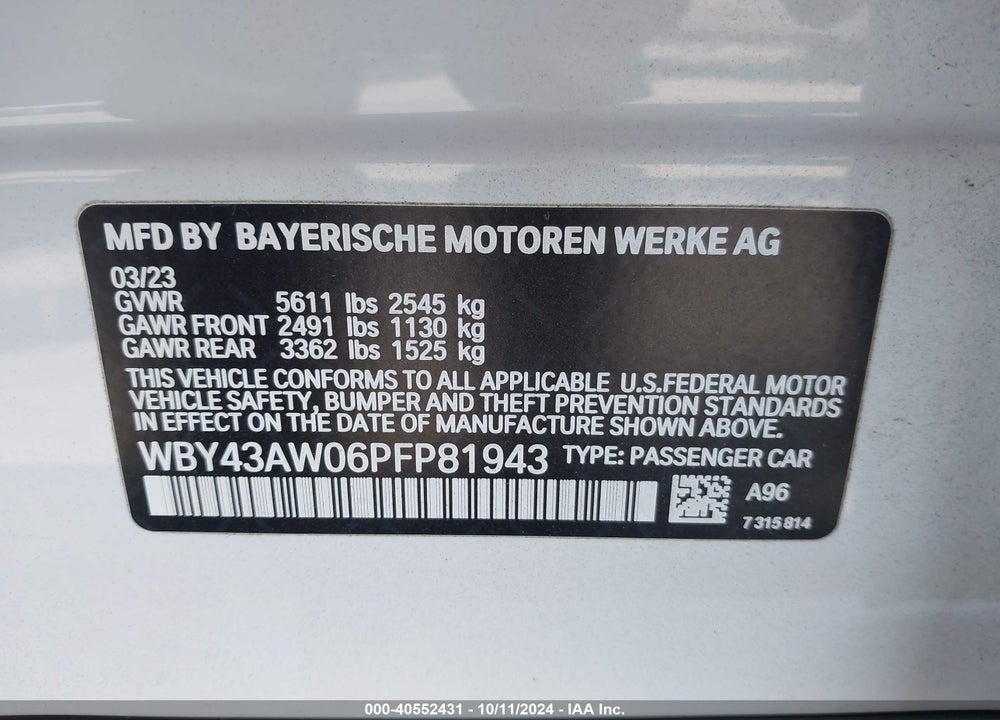 2023 BMW I4 EDRIVE35 VIN: WBY43AW06PFP81943
