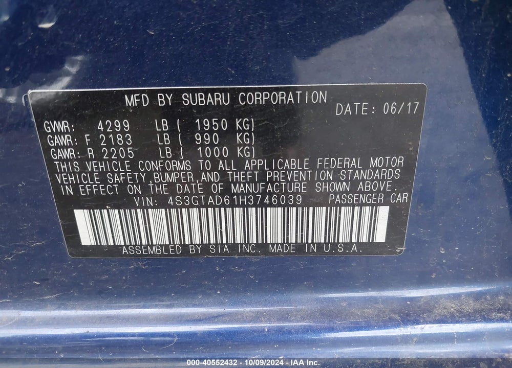 2017 SUBARU IMPREZA 2.0I PREMIUM VIN: 4S3GTAD61H3746039