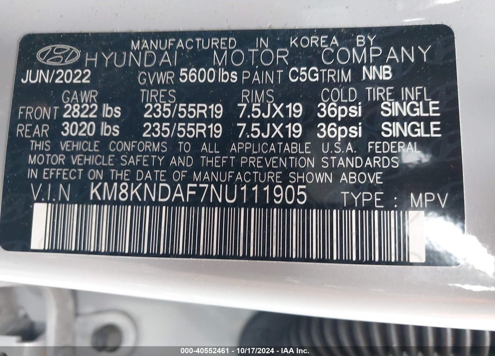 2022 HYUNDAI IONIQ 5 VIN: KM8KNDAF7NU111905