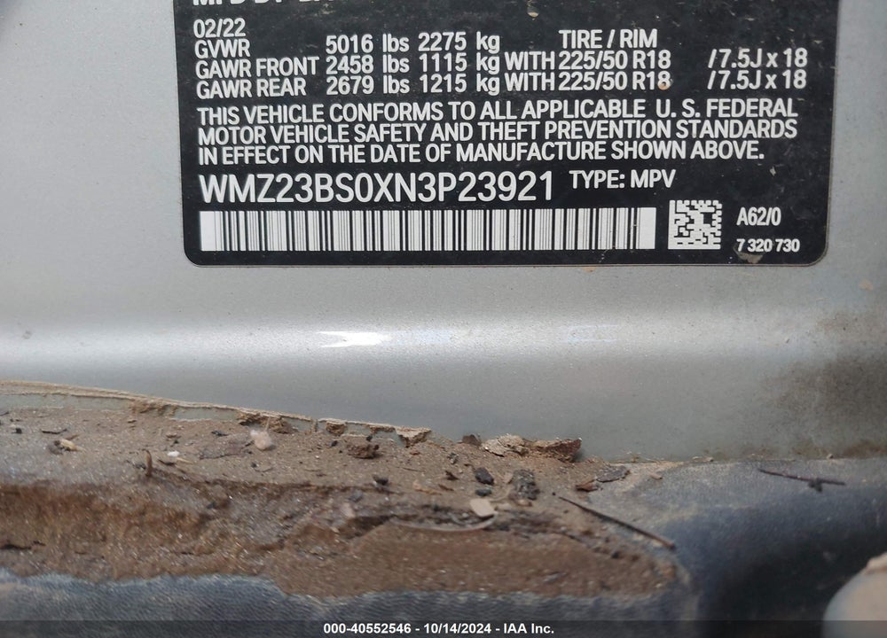 2022 MINI SE COUNTRYMAN COOPER VIN: WMZ23BS0XN3P23921