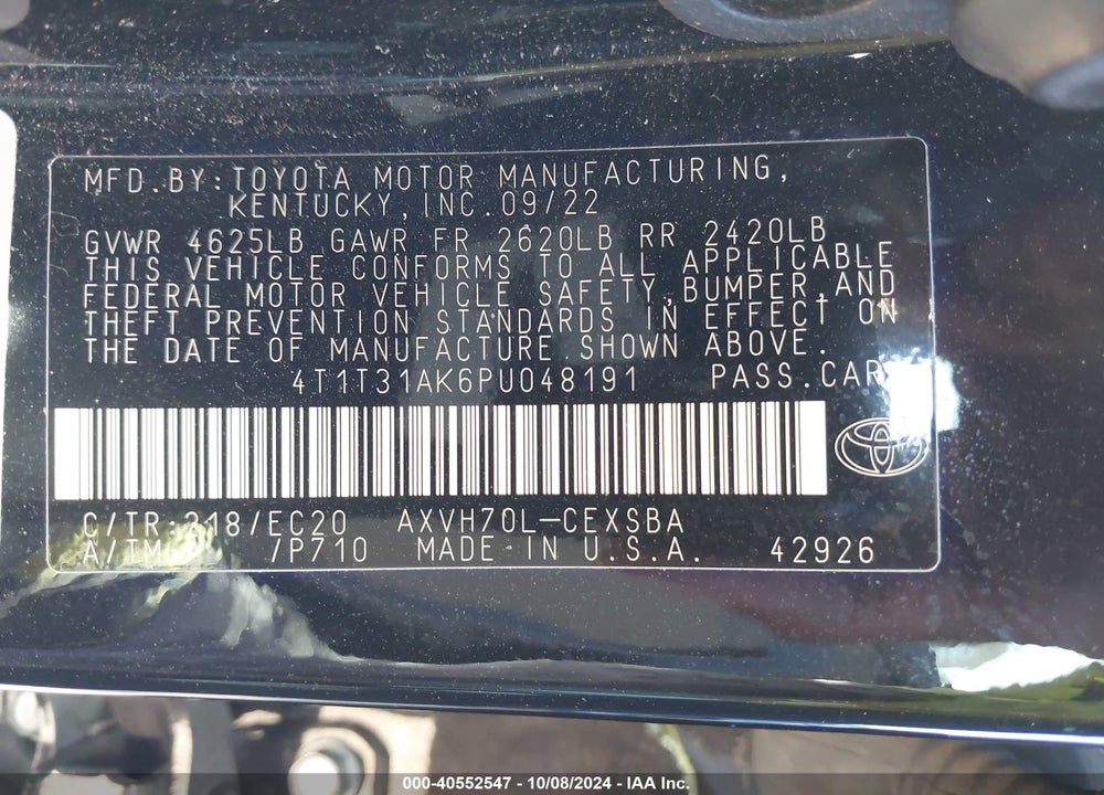 2023 TOYOTA CAMRY SE NIGHTSHADE EDITION HYBRID VIN: 4T1T31AK6PU048191