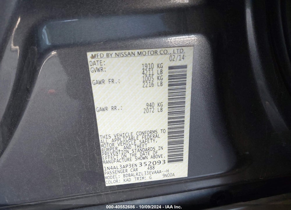 2014 NISSAN ALTIMA 2.5 S VIN: 1N4AL3AP3EN352093