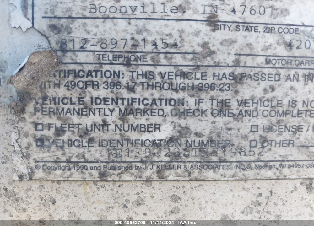 1996 EAST MANUFACTURING DUMP VIN: 1E1F9U286TRH19852