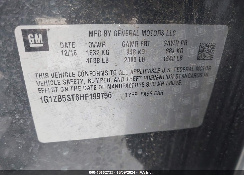 2017 CHEVROLET MALIBU LS VIN: 1G1ZB5ST6HF199756