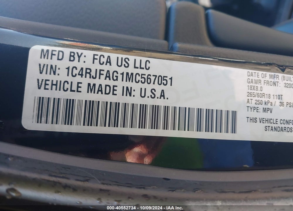 2021 JEEP GRAND CHEROKEE LAREDO E 4X4 VIN: 1C4RJFAG1MC567051