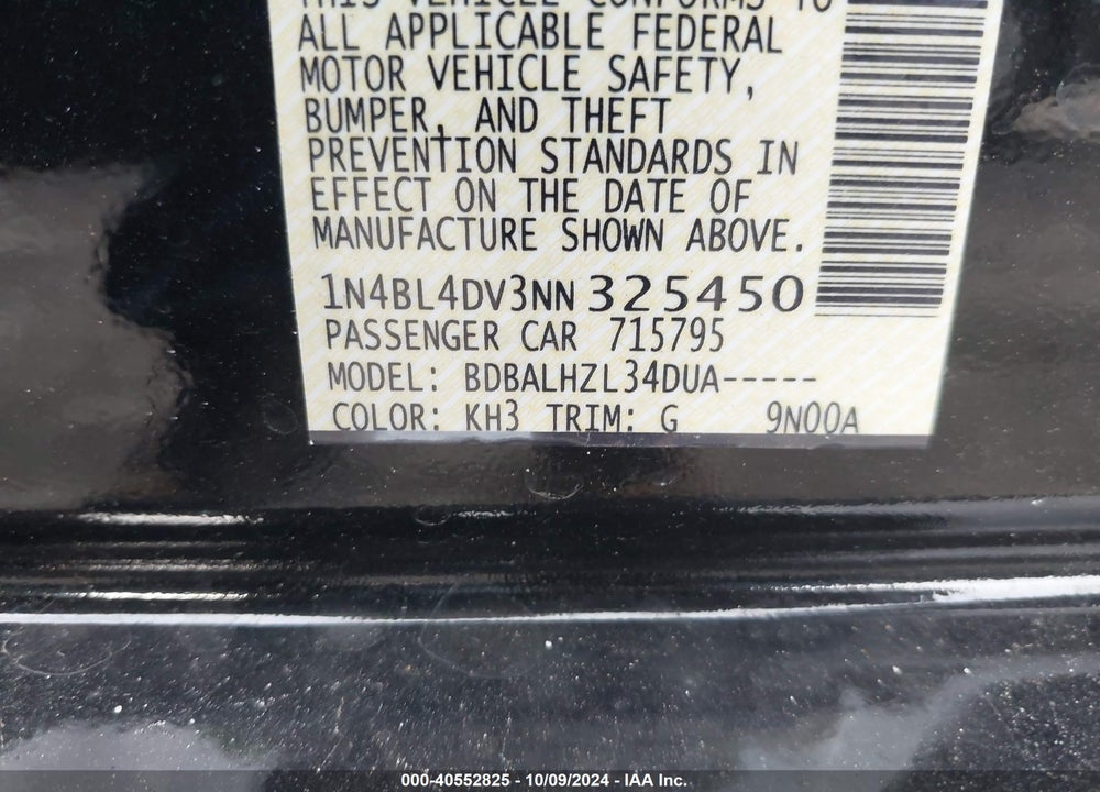 2022 NISSAN ALTIMA SV FWD VIN: 1N4BL4DV3NN325450