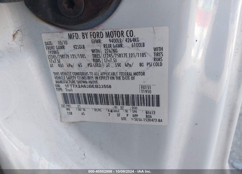 2011 FORD F-250 XL VIN: 1FT7X2A63BEB33558