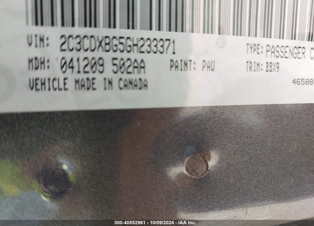 2016 DODGE CHARGER SE VIN: 2C3CDXBG5GH233371