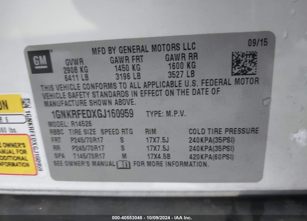 2016 CHEVROLET TRAVERSE LS VIN: 1GNKRFEDXGJ160959