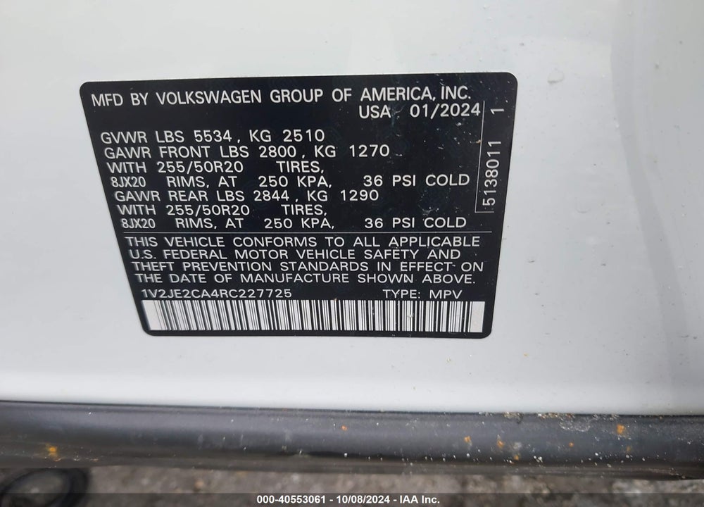 2024 VOLKSWAGEN ATLAS CROSS SPORT 2.0T SE W/TECHNOLOGY VIN: 1V2JE2CA4RC227725