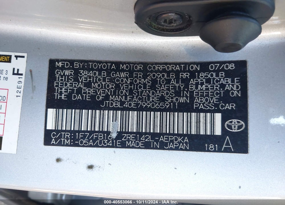 2009 TOYOTA COROLLA LE VIN: JTDBL40E799065911