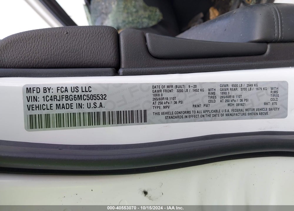 2021 JEEP GRAND CHEROKEE LIMITED 4X4 VIN: 1C4RJFBG6MC505532