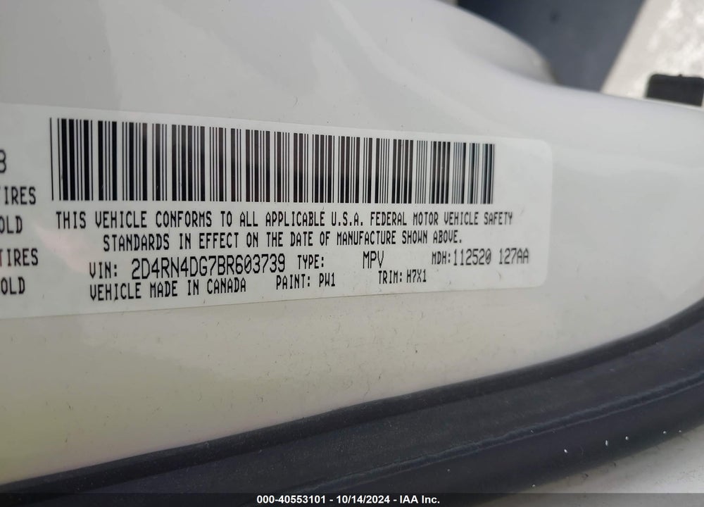 2011 DODGE GRAND CARAVAN EXPRESS VIN: 2D4RN4DG7BR603739