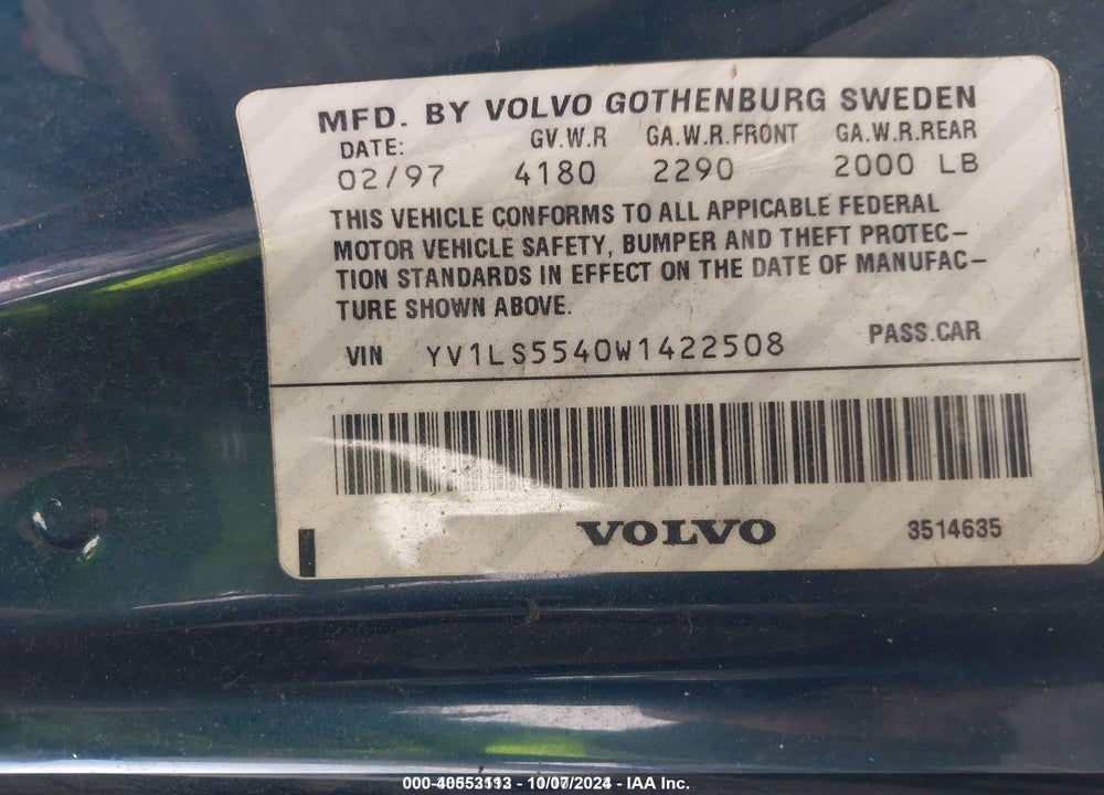 1998 VOLVO S70 GTAS/GTMS VIN: YV1LS5540W1422508