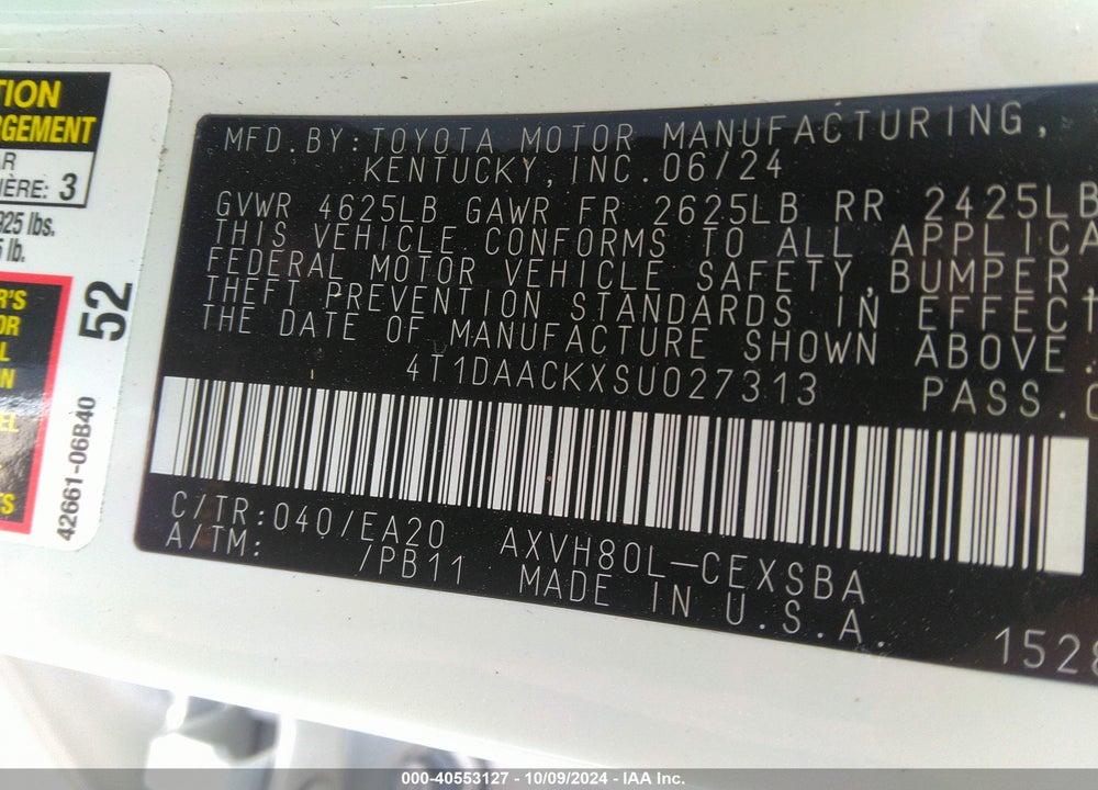 2025 TOYOTA CAMRY SE VIN: 4T1DAACKXSU027313