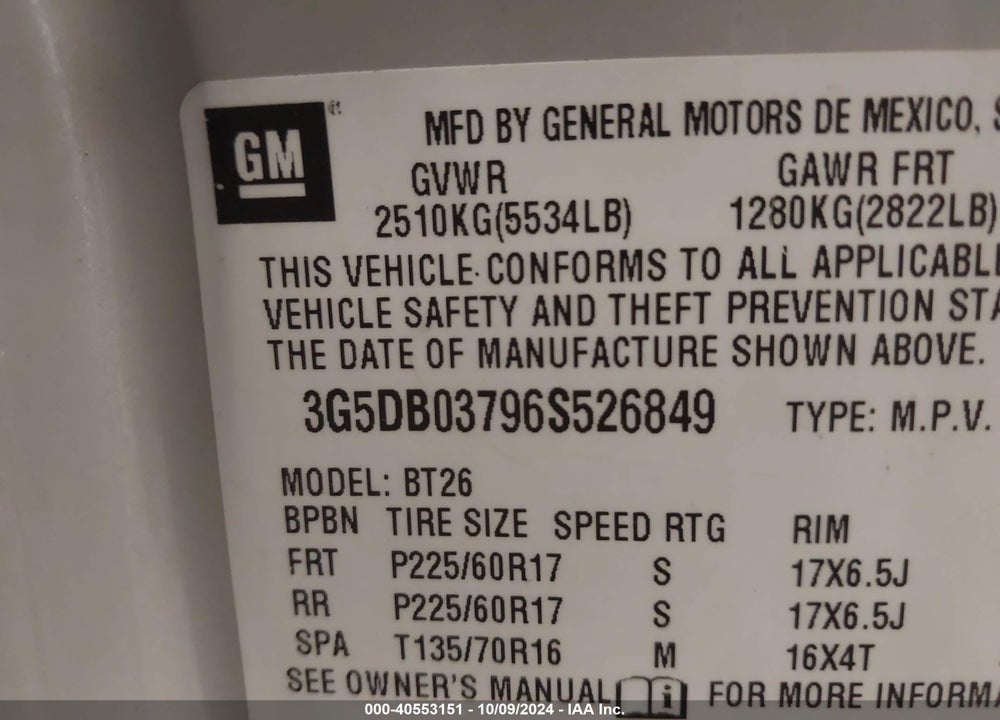 2006 BUICK RENDEZVOUS CX VIN: 3G5DB03796S526849