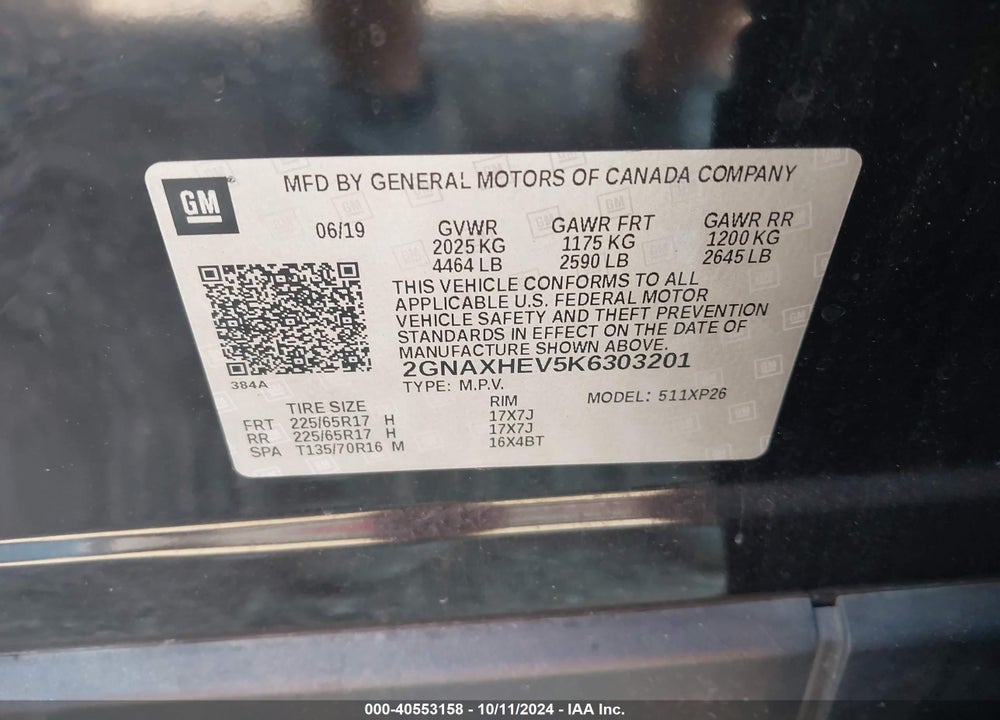 2019 CHEVROLET EQUINOX LS VIN: 2GNAXHEV5K6303201