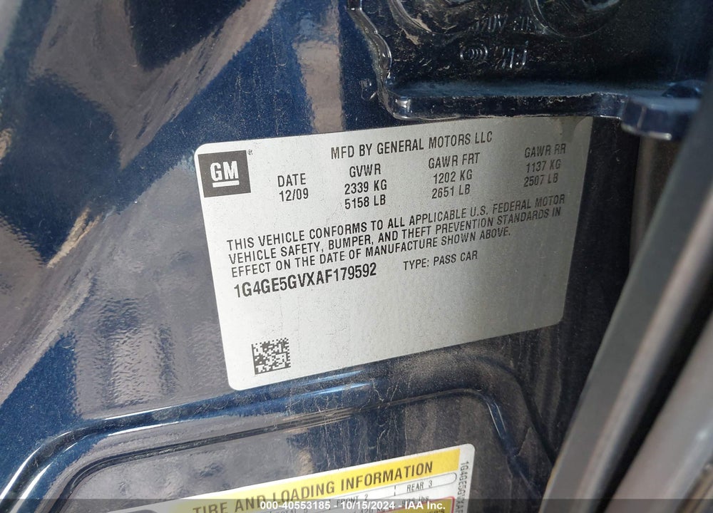 2010 BUICK LACROSSE CXS VIN: 1G4GE5GVXAF179592