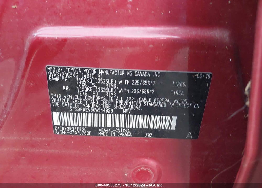2016 TOYOTA RAV4 LE VIN: 2T3BFREV8GW514829