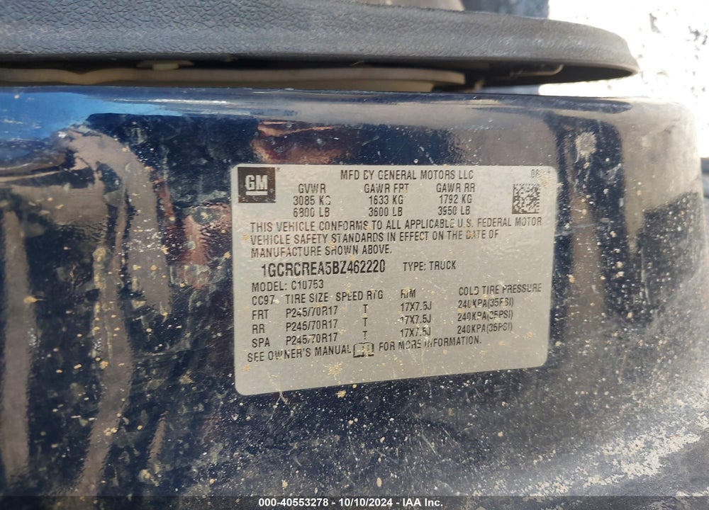 2011 CHEVROLET SILVERADO 1500 LS VIN: 1GCRCREA5BZ462220