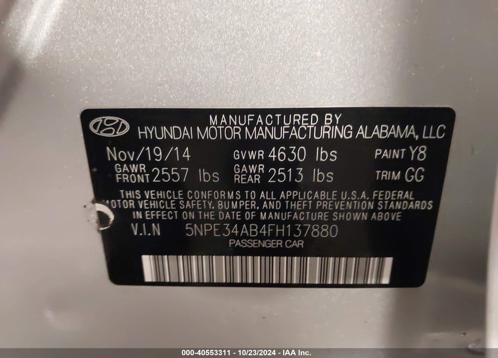 2015 HYUNDAI SONATA LIMITED 2.0T VIN: 5NPE34AB4FH137880