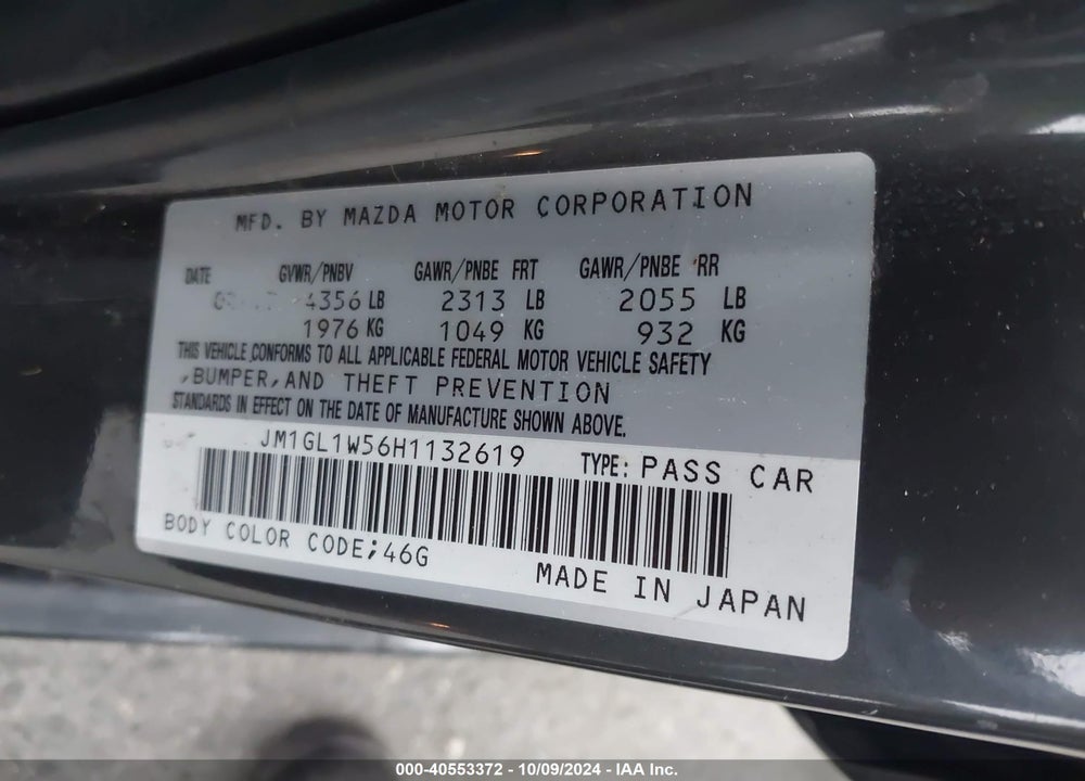 2017 MAZDA 6 GRAND TOURING VIN: JM1GL1W56H1132619