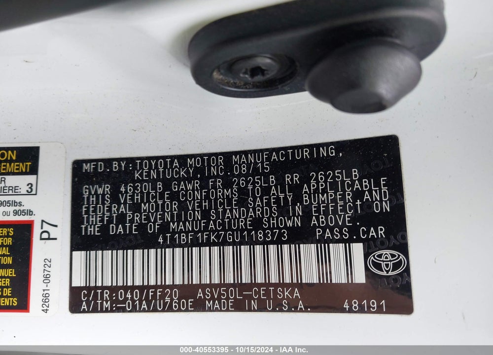 2016 TOYOTA CAMRY SE VIN: 4T1BF1FK7GU118373
