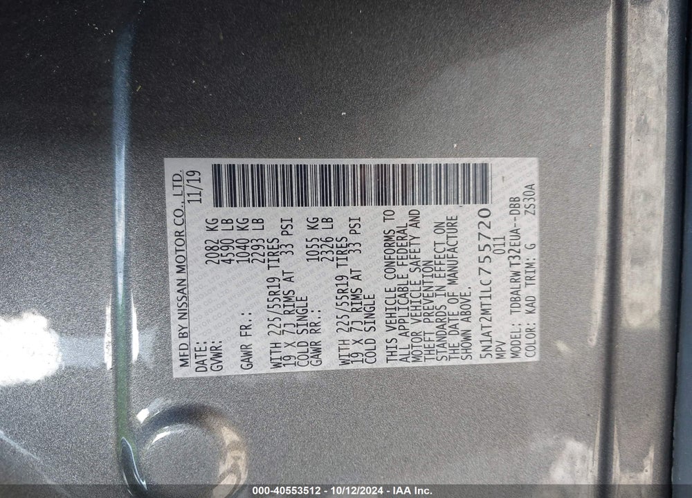 2020 NISSAN ROGUE SL FWD VIN: 5N1AT2MT1LC755720