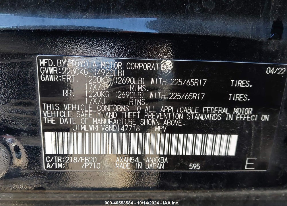 2022 TOYOTA RAV4 HYBRID LE VIN: JTMLWRFV8ND147718