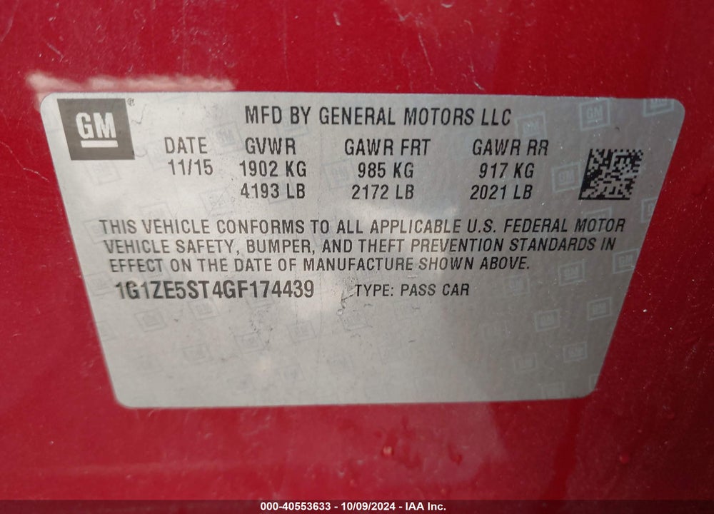 2016 CHEVROLET MALIBU 1LT VIN: 1G1ZE5ST4GF174439